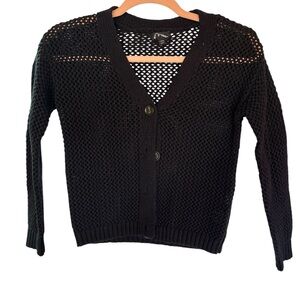 ART CLASS L (10-12) YOUTH BLACK CROCHETED V-NECK BUTTON DOWN CARDIGAN SWEATER
